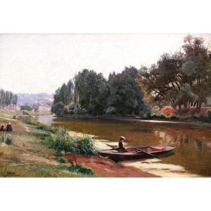 Paul Saïn, Elegant Woman In A Boat On The Seine At Bas Meudon