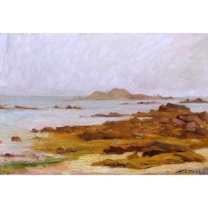 Charles Clément DENET, Paysage de Côte rocheuse en Bretagne, tableau de marine