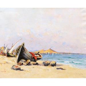 Émile Marie Honoré Maillard, Boats On The Beach In The Bay Of Naples