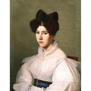 École FRANÇAISE du XIXème siècle, circa 1830, Portrait de femme brune coiffée « à la girafe »
