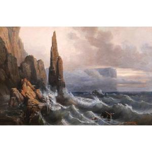 Auguste Étienne François MAYER, Vue de l'île de Magerøya en Norvège par gros temps