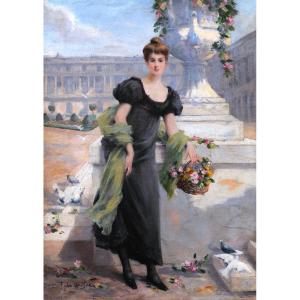 Fernand Le Quesne, Young Woman In The Gardens Of The Château De Versailles (painting)