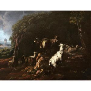 Attributed To Philipp Peter Roos, Known As Rosa Di Tivoli, Goats In A Landscape, Painting