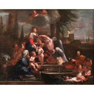 17th Century French School, After Sébastien Bourdon, The Holy Family With A Basin