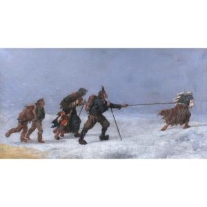 French School XIXth Century, Peasants In A Winter Storm (scene From The Chouannerie?), Painting