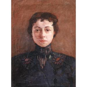 Tony VAN OS , Portrait de femme en robe à fleurs, tableau