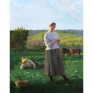 Eugène DECISY, Il m'aime... un peu... beaucoup !, tableau d'un couple dans un paysage