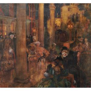 Adolph Birkenruth, Venetian Masquerade, South African Oil-on-paper Painting