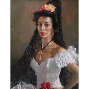Colin Cuthbert Orr Colahan, Portrait Of Carmen Manley As An Andalusian, Australian Painting