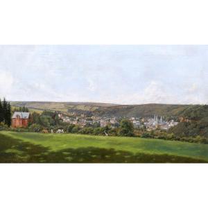 Georges CREHAY, Vue générale de Spa en Belgique, tableau belge de paysage