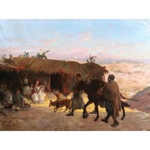 Eugène GIRARDIN, Kabyles revenant de la chasse en Algérie, tableau orientaliste (GRAND FORMAT)