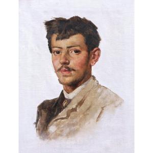 École ESPAGNOLE fin XIXème siècle, Portrait de jeune homme sur fond blanc, tableau