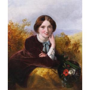 John Phillip, Portrait Of A Beautiful English Woman Wearing A Flowered Hat, English Painting