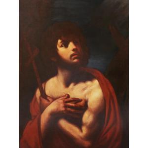 École ITALIENNE XVIIème siècle, suiveur du GUERCHIN, Saint Jean-Baptiste, tableau ancien