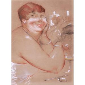 French School, Circa 1930, *the Lady With The Cocktail*, Drawing (caricature)