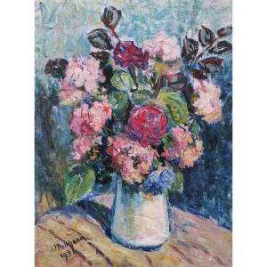 Jacques MOTTHEAU, Vase fleuri, tableau nature morte de fleurs breton (Seiz Breur)