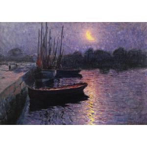 Nicolas Maximilien, Known As Max Bouvet, *boats In The Port Of Le Croisic By Moonlight*, Painting