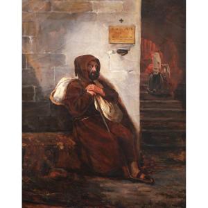 Jean Auguste Coupan, *monk At The Entrance To A Church In Italy*, Religious Painting