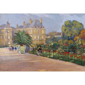 Isis Boucherat, Lively View Of The Luxembourg Gardens With The Senate, Mauritian Painting