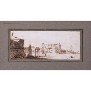 Attribué à Israël SILVESTRE ou Stefano DELLA BELLA , Vue de Rome, dessin ancien (Calando)