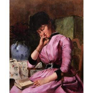 Marguerite Charlotte Ribaut, “woman With A Book Asleep In Her Armchair,” Portrait Painting