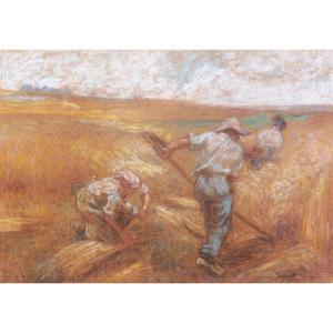 Attributed To Léon Auguste Lhermitte, *the Reapers*, Pastel Drawing