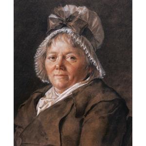 Entourage de François-André VINCENT, Portrait de femme au bonnet, dessin ancien