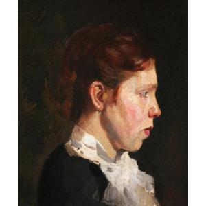 École FRANÇAISE du XIXème siècle, circa 1875-1880, Portrait de femme rousse de profil, tableau