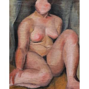 Paris School, Circa 1930, Seated Nude, Painting Of A Nude Woman