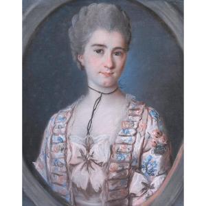 18th-century French School, Portrait Of A Young Woman With A Black Ribbon, Pastel Drawing