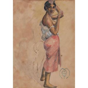 Octave Morillot, Woman From Tahiti, Watercolor (travel, Paul Gauguin)
