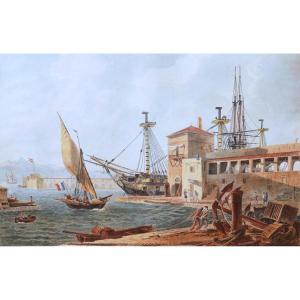 Jean-Jérôme BAUGEAN,  Vue animée du Port de Toulon