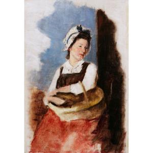 French School Of The 19th Century, Woman With A Basket