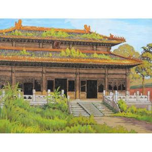 École FRANÇAISE ou CHINOISE circa 1930-1940, Neuf vues de temple ou de palais en Chine