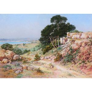 édouard Caillol, Landscape By The Sea In The Surroundings Of Marseille (large Format)