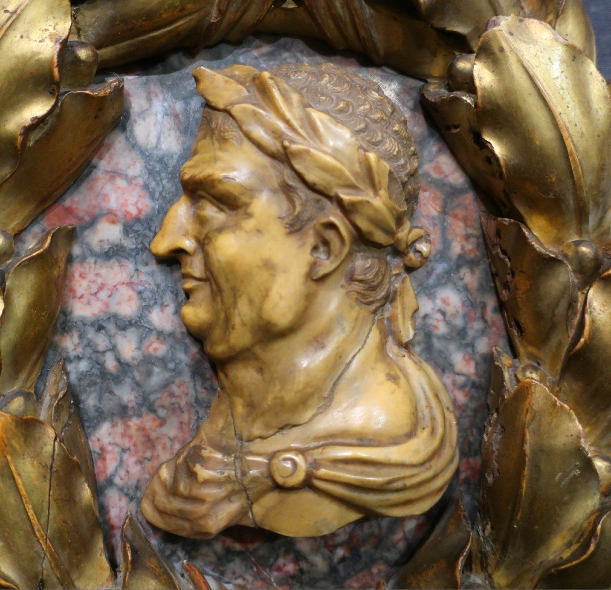 Profil empereur romain marbre et bois doré Italie fin XVIII°-photo-5