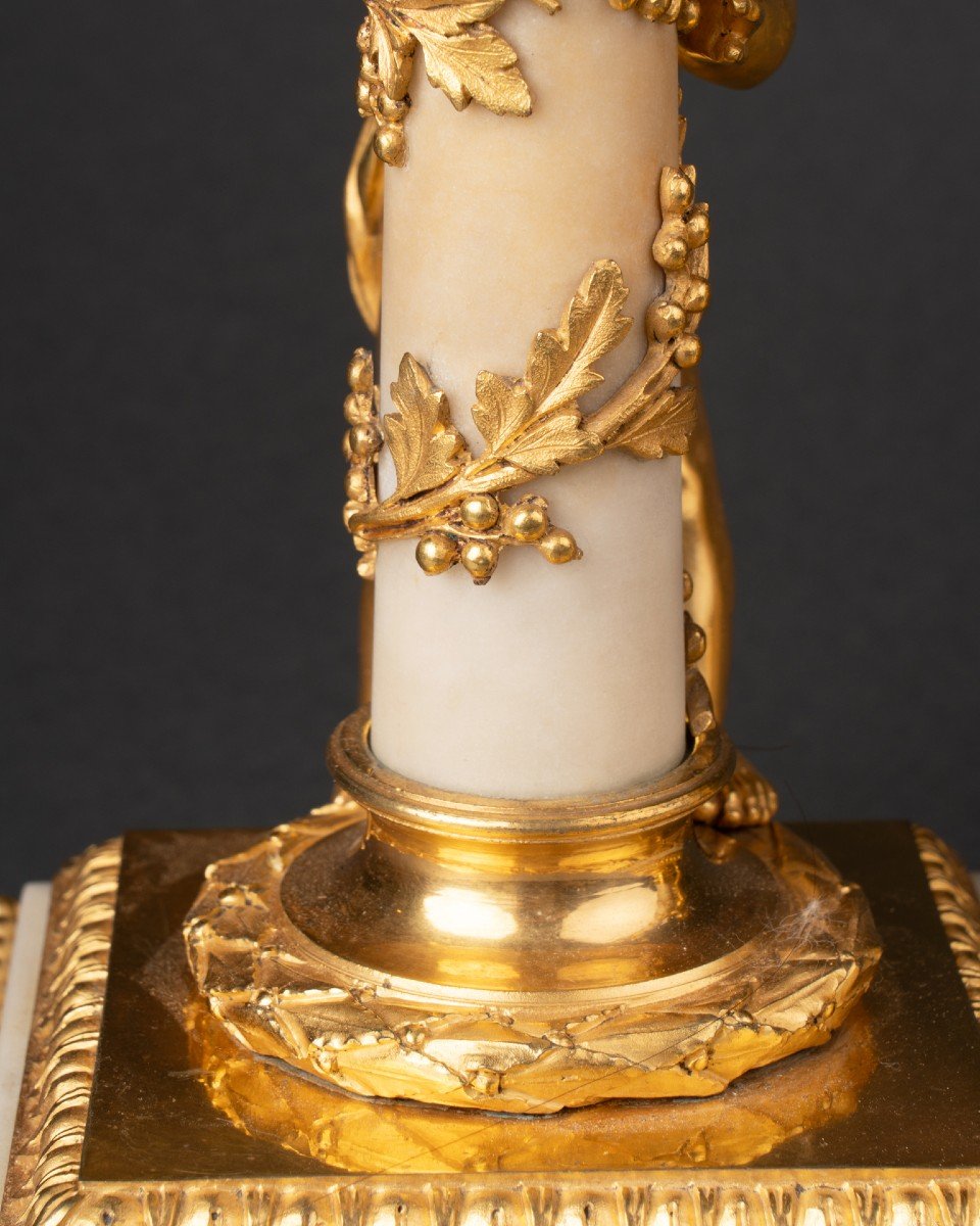 Paire de bougeoirs marbre blanc époque Louis XVI fin du XVIII ème siècle-photo-3