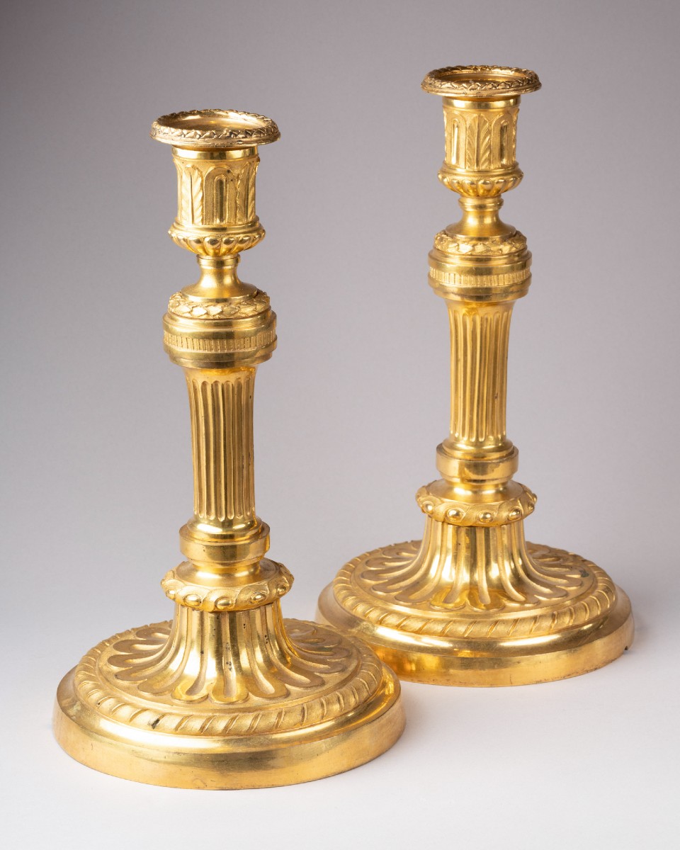 Pair Of Gilt Bronze Candlesticks, Louis XVI Period -photo-2