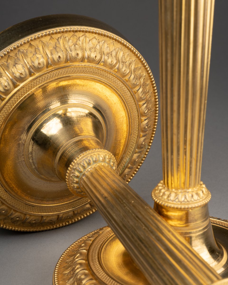 Pair Of Gilded Bronze Candlesticks From The Louis XVI Period-photo-2