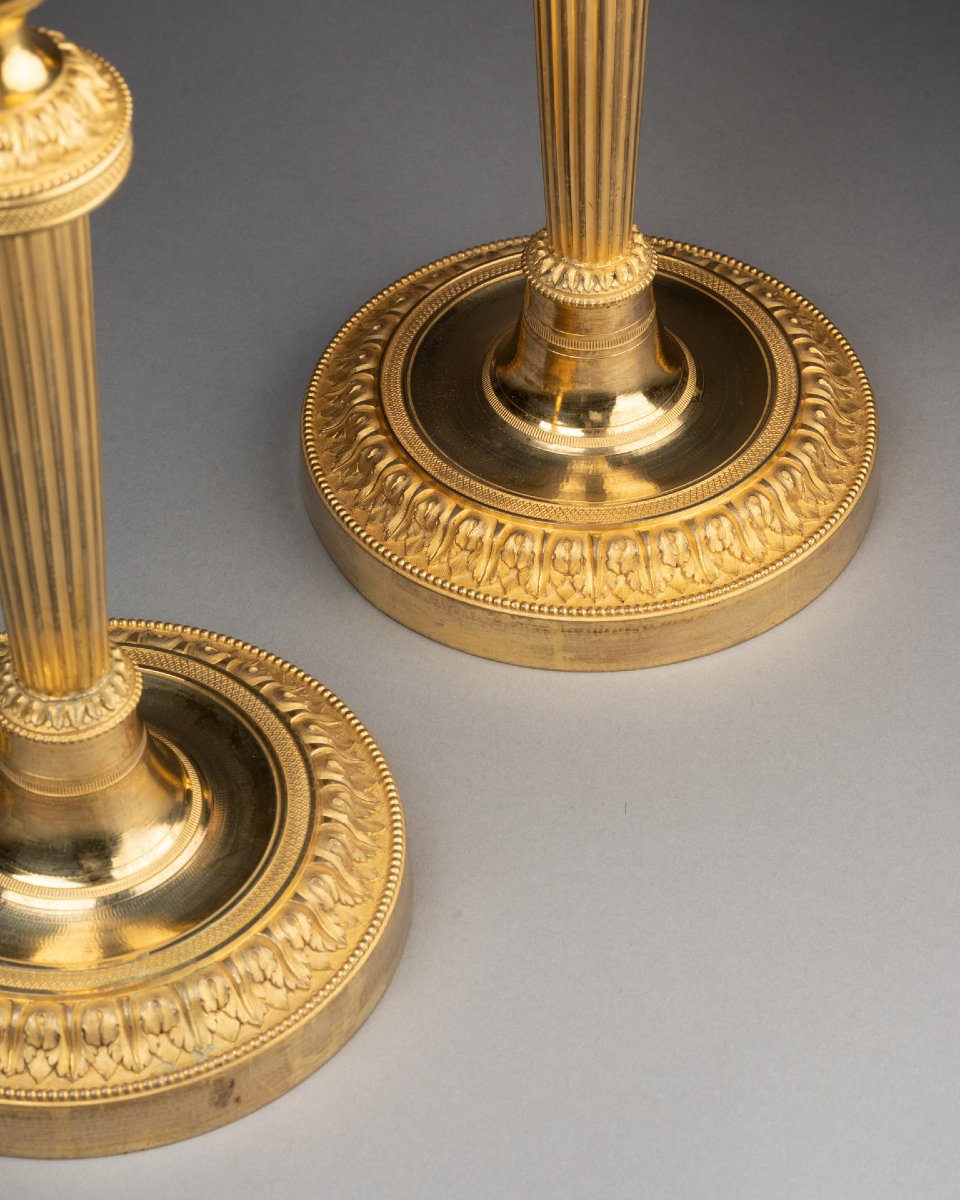 Pair Of Gilded Bronze Candlesticks From The Louis XVI Period-photo-3