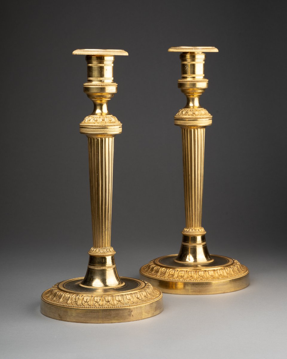 Pair Of Gilded Bronze Candlesticks From The Louis XVI Period-photo-1
