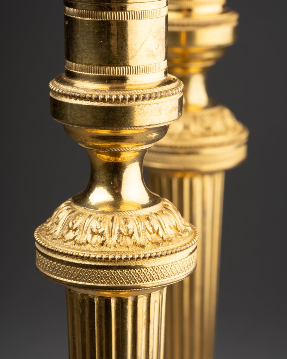 Pair Of Gilded Bronze Candlesticks From The Louis XVI Period-photo-2