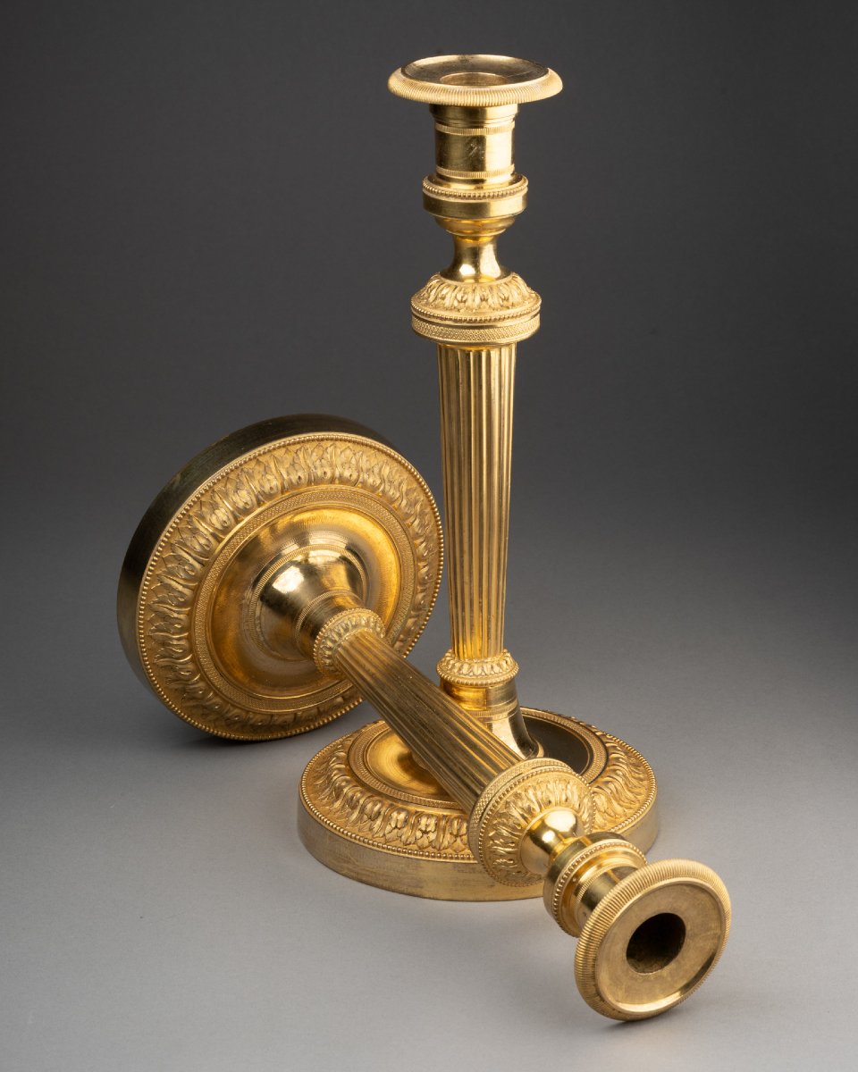 Pair Of Gilded Bronze Candlesticks From The Louis XVI Period-photo-4