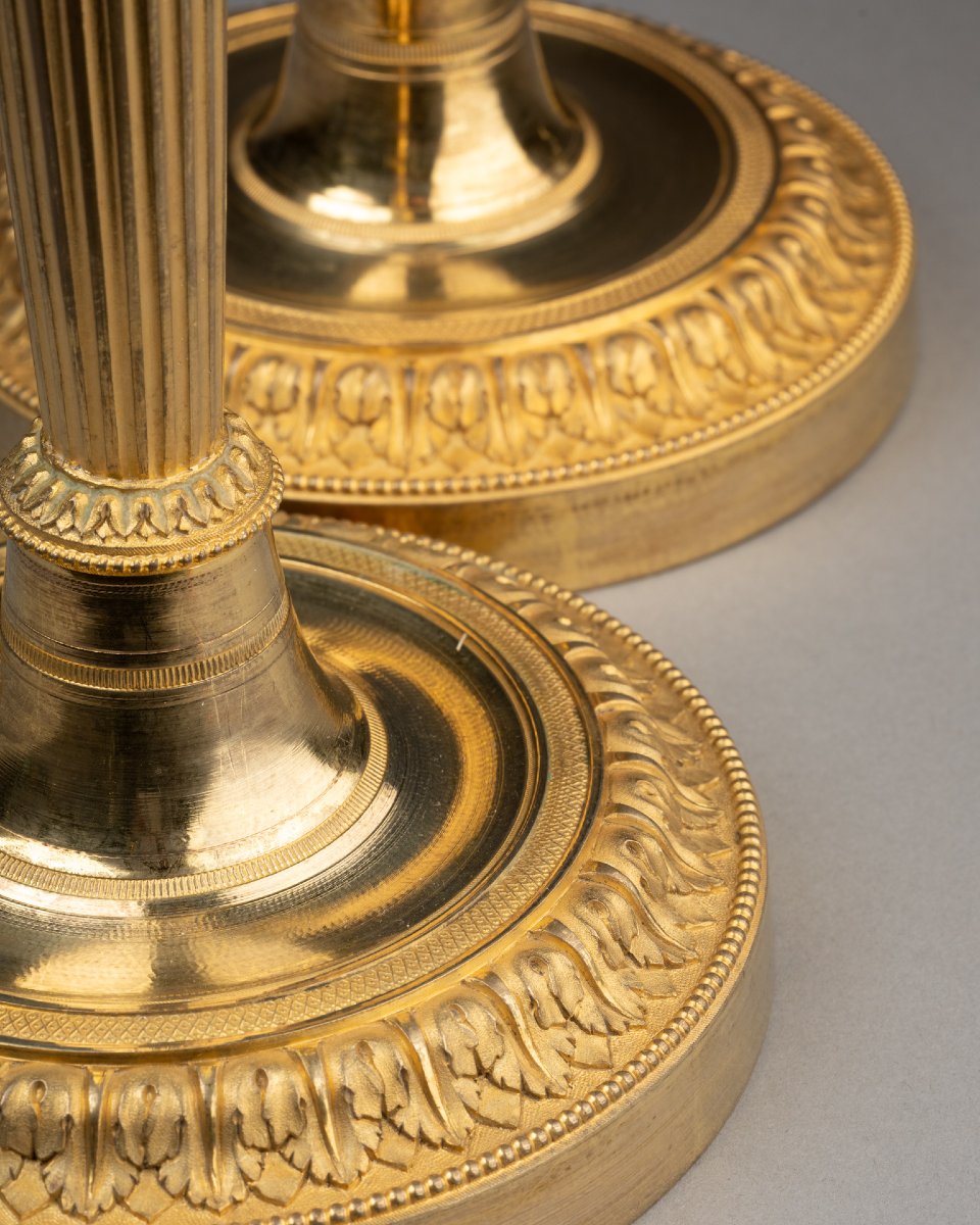Pair Of Gilded Bronze Candlesticks From The Louis XVI Period-photo-5