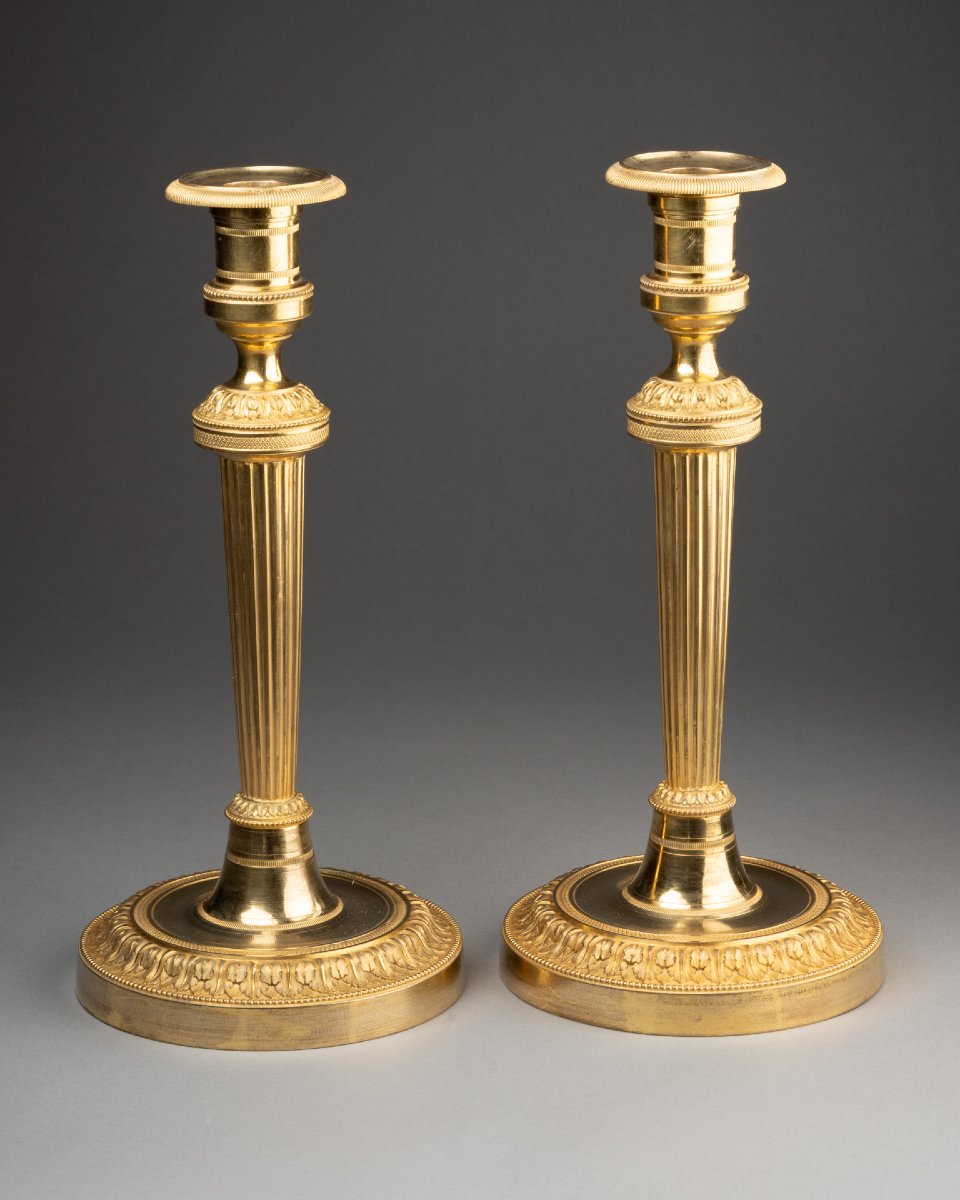 Pair Of Gilded Bronze Candlesticks From The Louis XVI Period