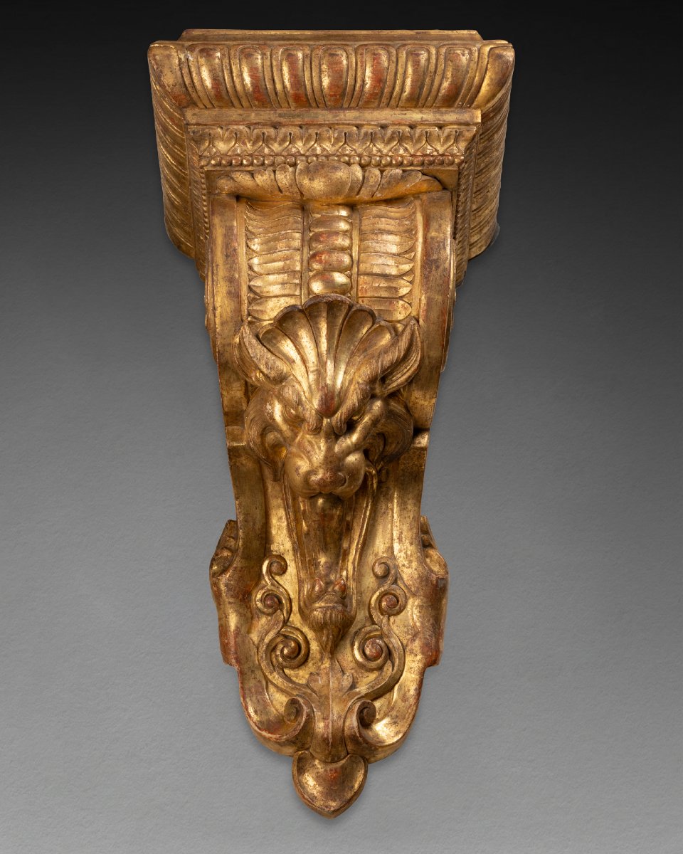 Pair Of Large Gilded Wooden Wall Sconces From The Mid-19th Century-photo-2