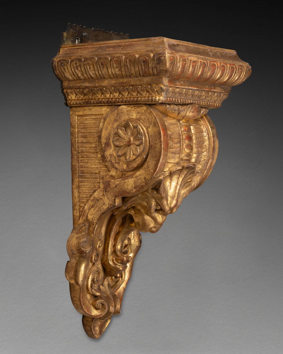 Pair Of Large Gilded Wooden Wall Sconces From The Mid-19th Century-photo-4