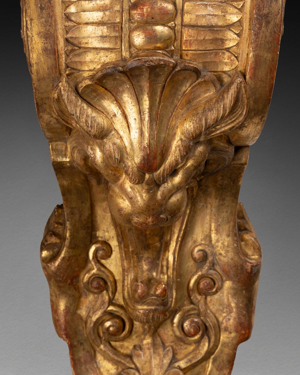 Pair Of Large Gilded Wooden Wall Sconces From The Mid-19th Century-photo-3