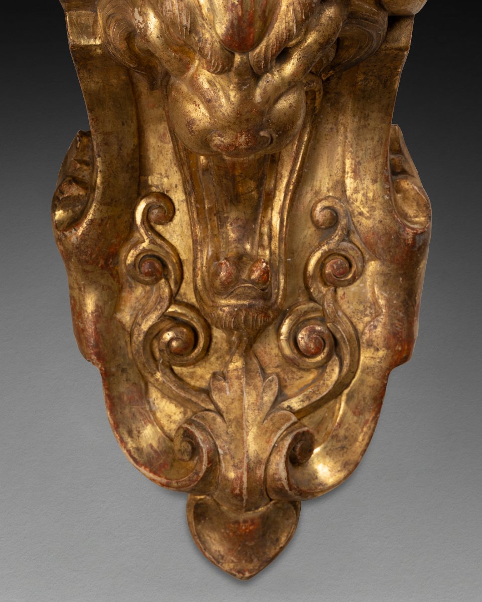 Pair Of Large Gilded Wooden Wall Sconces From The Mid-19th Century-photo-4