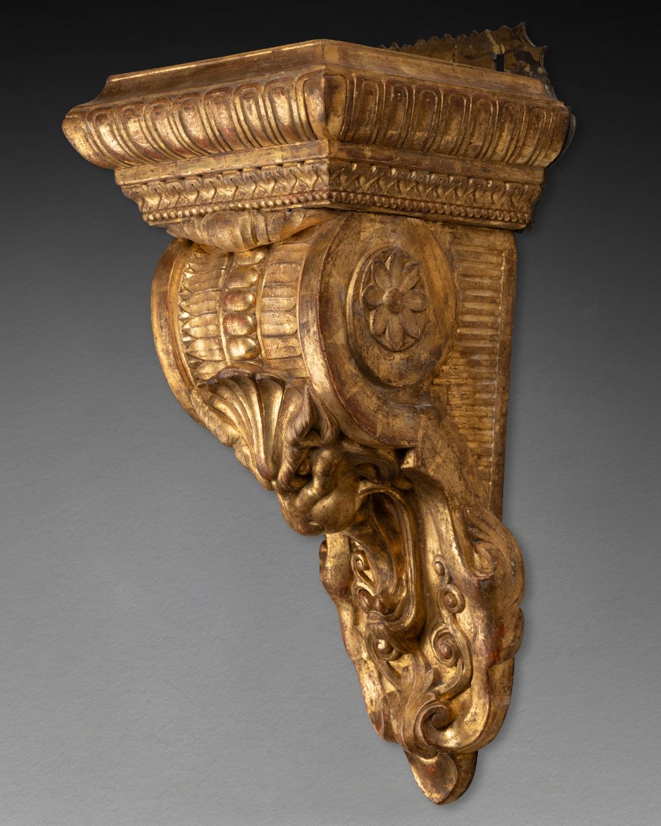 Pair Of Large Gilded Wooden Wall Sconces From The Mid-19th Century-photo-5
